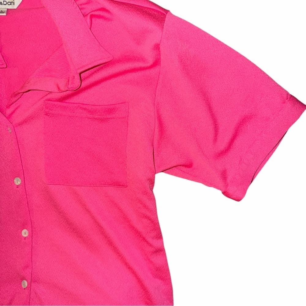 DAVI & DANI Hot Pink Short Sleeve Button-Up Pajama Set - Picture 2 of 7